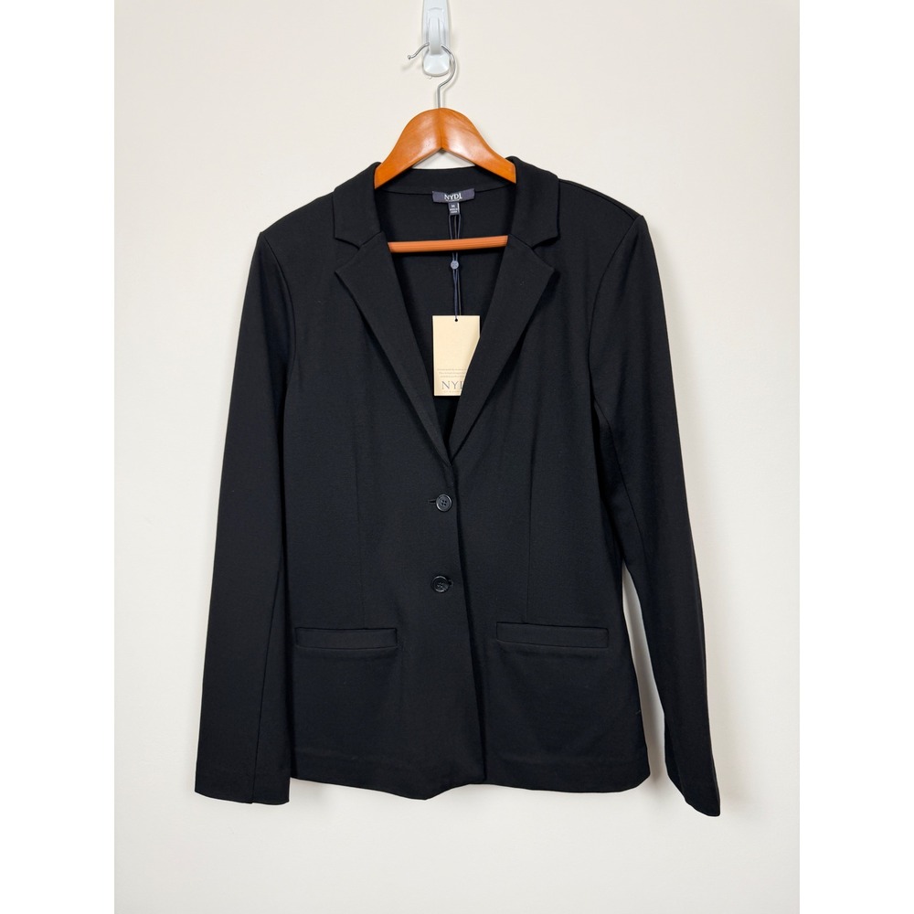 NYDJ Classic Blazer Womens M Black Ponte Knit Two Button Career M11Z4183 NWT
